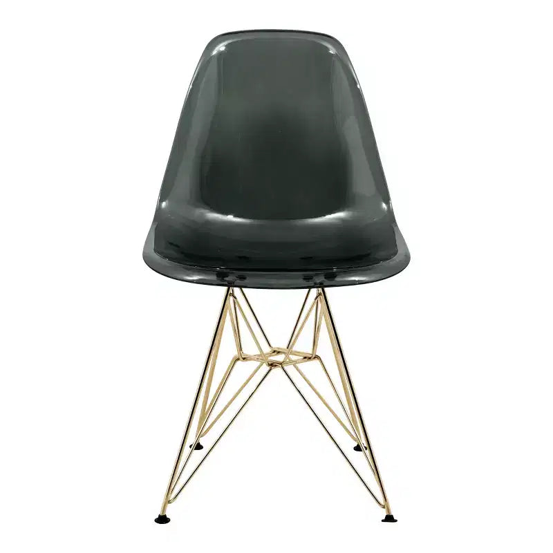 LeisureMod Cresco Sedia da pranzo moderna in acrilico con base Eiffel in cromo dorato, elegante sedia d'accento per sala da pranzo, cucina o ufficio contemporanei