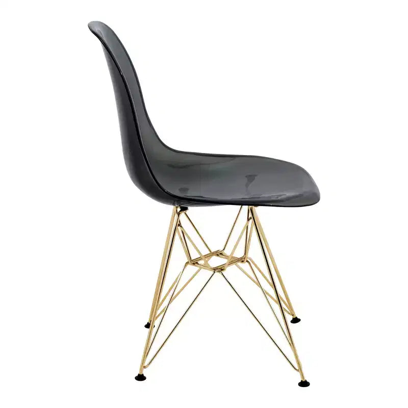 LeisureMod Cresco Sedia da pranzo moderna in acrilico con base Eiffel in cromo dorato, elegante sedia d'accento per sala da pranzo, cucina o ufficio contemporanei