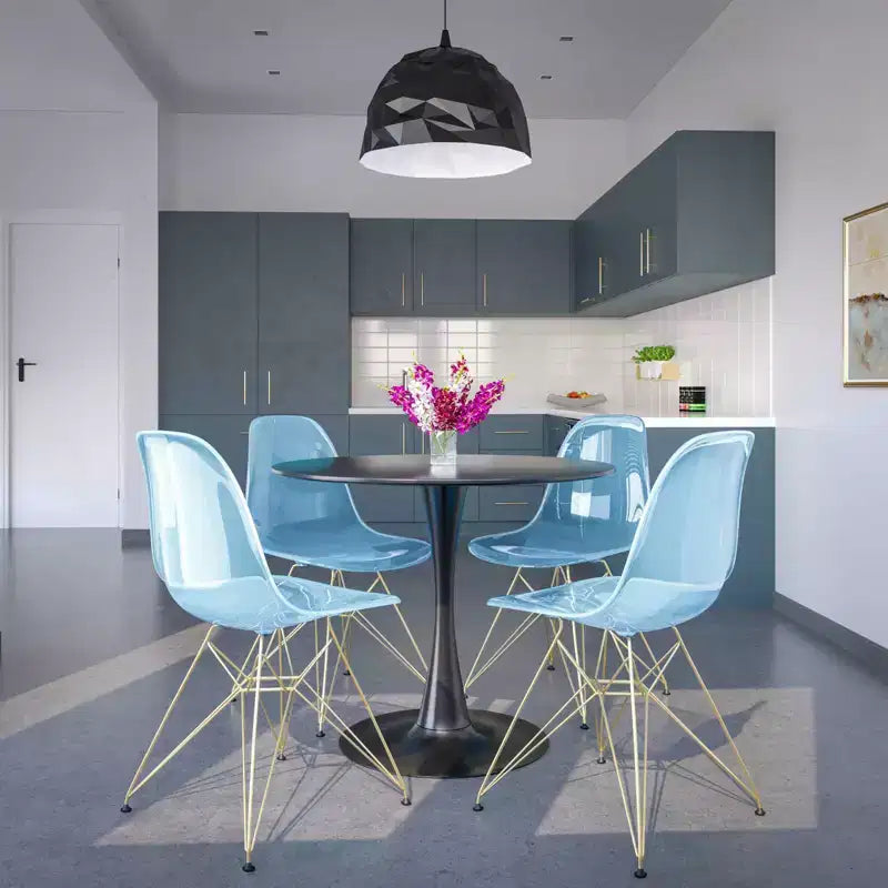 LeisureMod Cresco Sedia da pranzo moderna in acrilico con base Eiffel in cromo dorato, elegante sedia d'accento per sala da pranzo, cucina o ufficio contemporanei