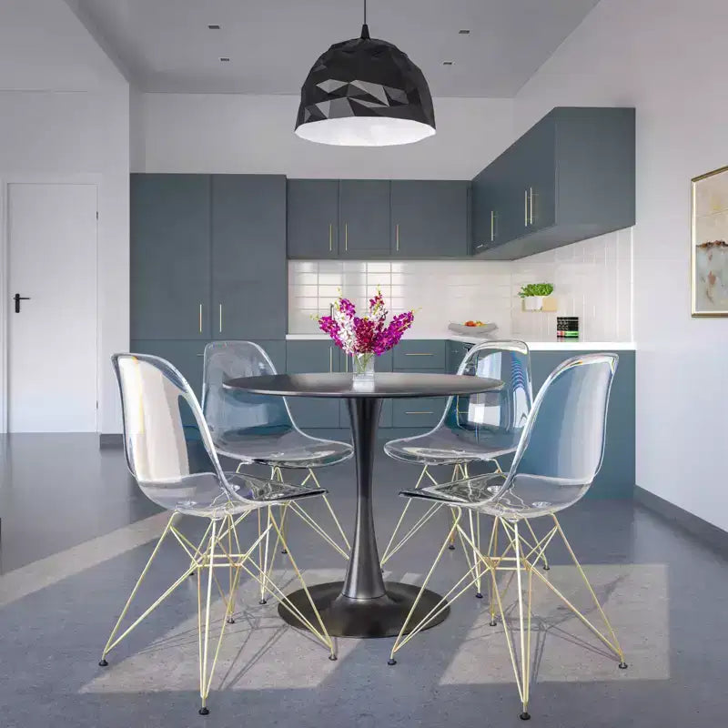 LeisureMod Cresco Sedia da pranzo moderna in acrilico con base Eiffel in cromo dorato, elegante sedia d'accento per sala da pranzo, cucina o ufficio contemporanei