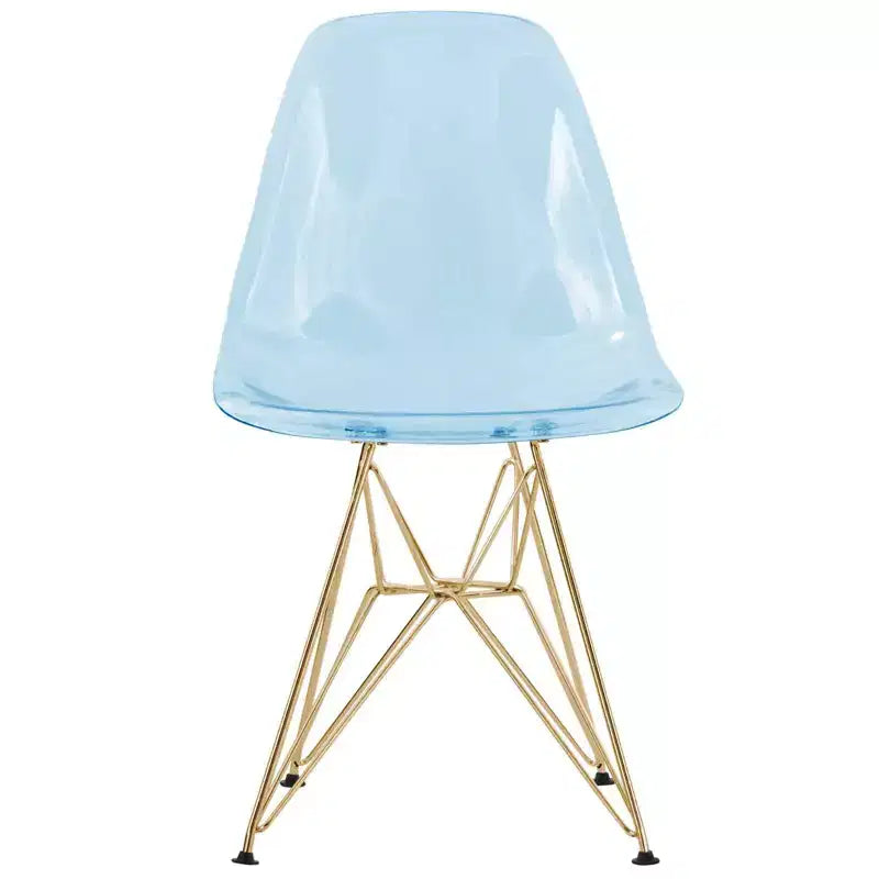 LeisureMod Cresco Sedia da pranzo moderna in acrilico con base Eiffel in cromo dorato, elegante sedia d'accento per sala da pranzo, cucina o ufficio contemporanei