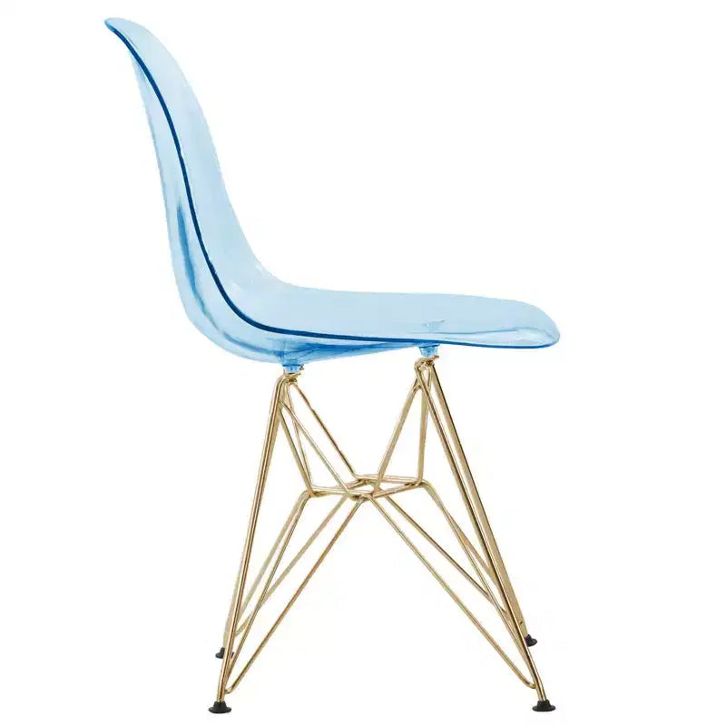 LeisureMod Cresco Sedia da pranzo moderna in acrilico con base Eiffel in cromo dorato, elegante sedia d'accento per sala da pranzo, cucina o ufficio contemporanei