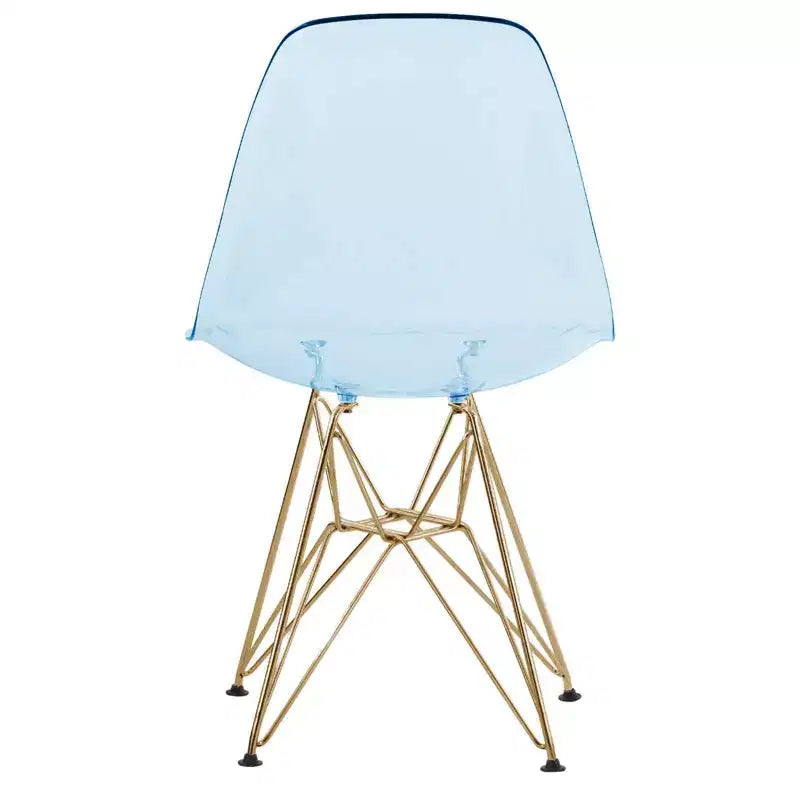 LeisureMod Cresco Sedia da pranzo moderna in acrilico con base Eiffel in cromo dorato, elegante sedia d'accento per sala da pranzo, cucina o ufficio contemporanei