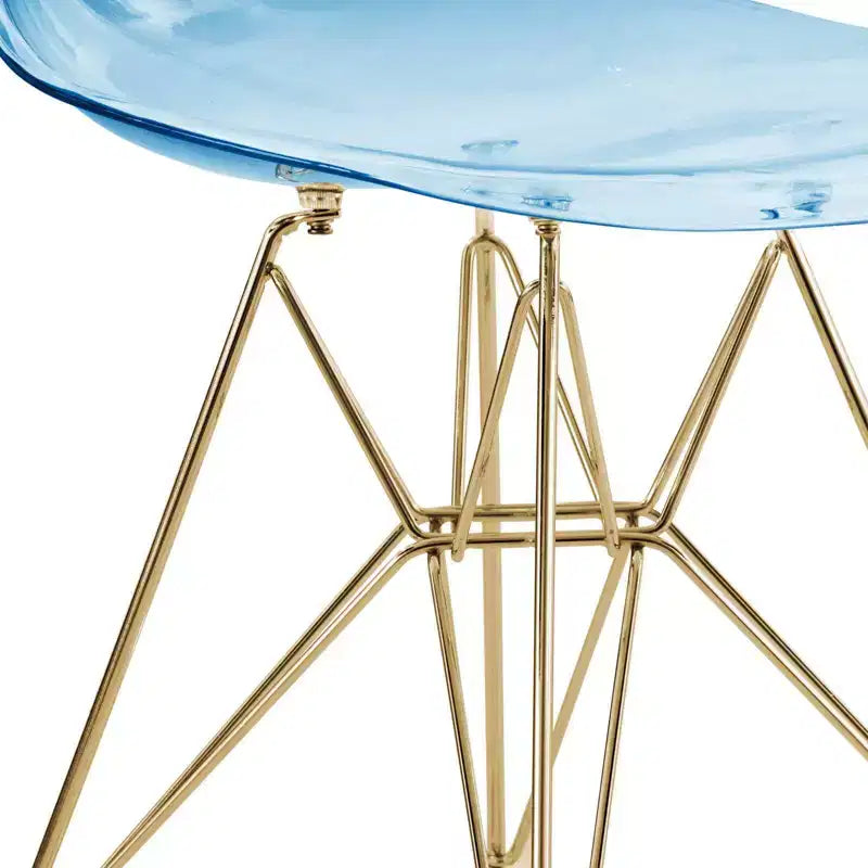 LeisureMod Cresco Sedia da pranzo moderna in acrilico con base Eiffel in cromo dorato, elegante sedia d'accento per sala da pranzo, cucina o ufficio contemporanei