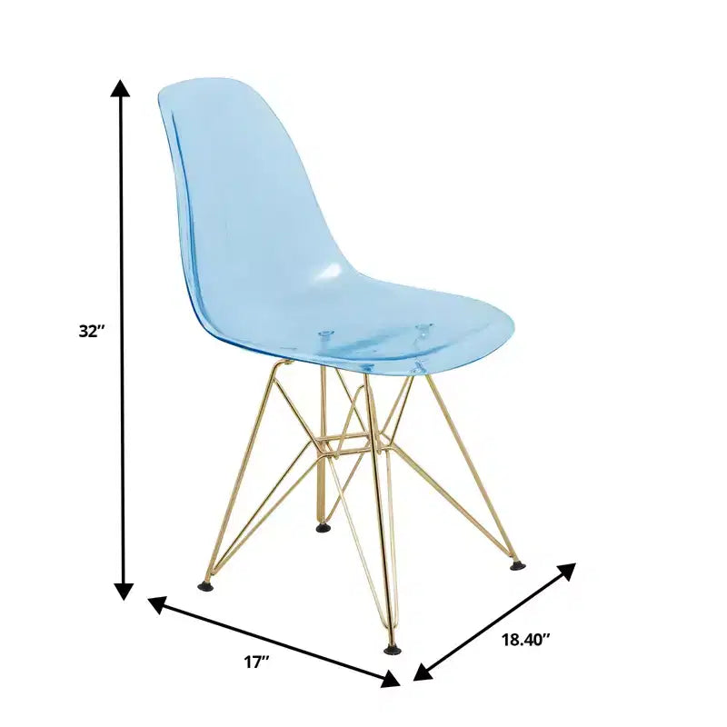 LeisureMod Cresco Sedia da pranzo moderna in acrilico con base Eiffel in cromo dorato, elegante sedia d'accento per sala da pranzo, cucina o ufficio contemporanei