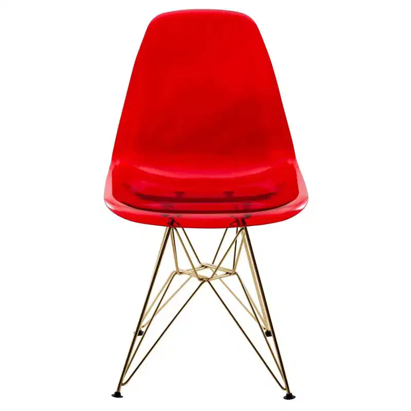 LeisureMod Cresco Sedia da pranzo moderna in acrilico con base Eiffel in cromo dorato, elegante sedia d'accento per sala da pranzo, cucina o ufficio contemporanei