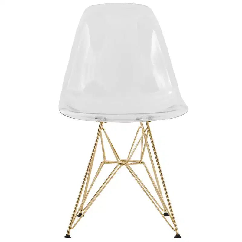 LeisureMod Cresco Sedia da pranzo moderna in acrilico con base Eiffel in cromo dorato, elegante sedia d'accento per sala da pranzo, cucina o ufficio contemporanei