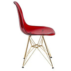 LeisureMod Cresco Sedia da pranzo moderna in acrilico con base Eiffel in cromo dorato, elegante sedia d'accento per sala da pranzo, cucina o ufficio contemporanei