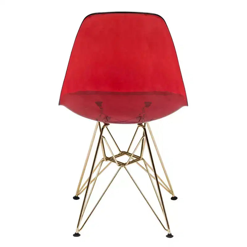 LeisureMod Cresco Sedia da pranzo moderna in acrilico con base Eiffel in cromo dorato, elegante sedia d'accento per sala da pranzo, cucina o ufficio contemporanei