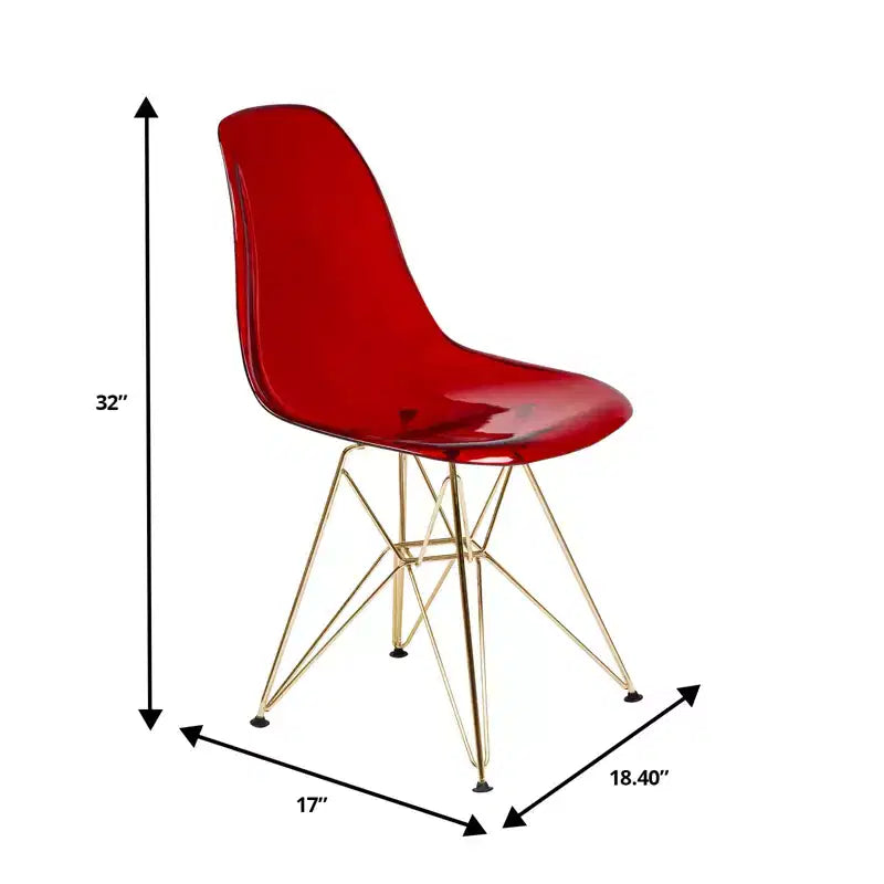 LeisureMod Cresco Sedia da pranzo moderna in acrilico con base Eiffel in cromo dorato, elegante sedia d'accento per sala da pranzo, cucina o ufficio contemporanei