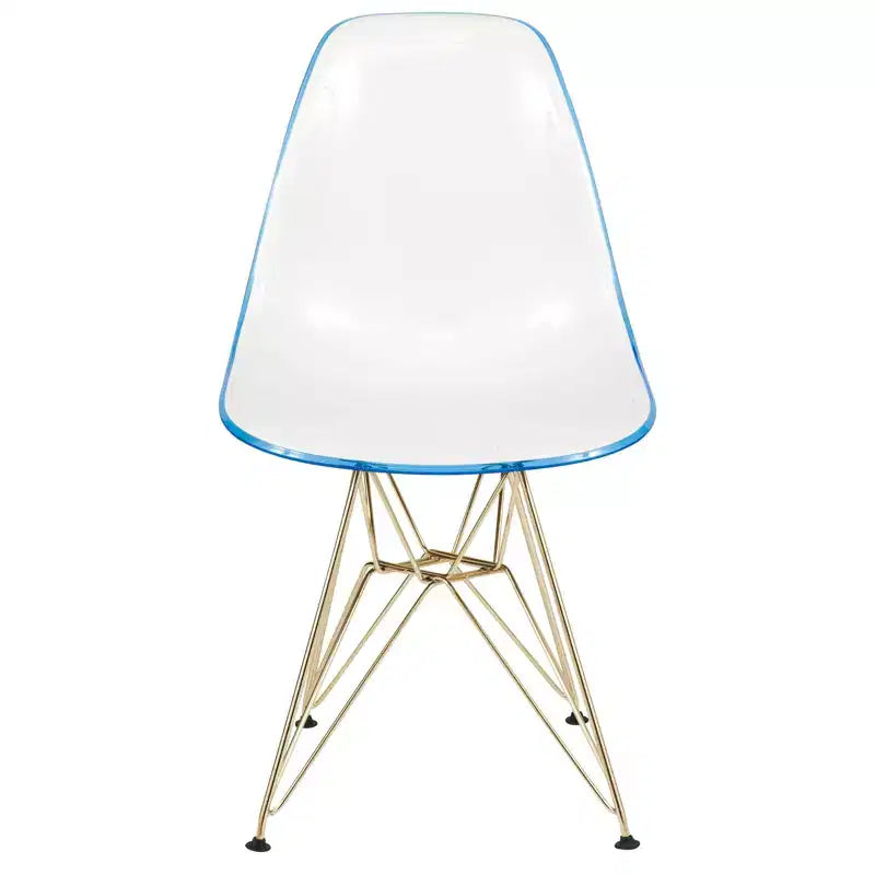 LeisureMod Cresco Sedia da pranzo moderna in acrilico con base Eiffel in cromo dorato, elegante sedia d'accento per sala da pranzo, cucina o ufficio contemporanei