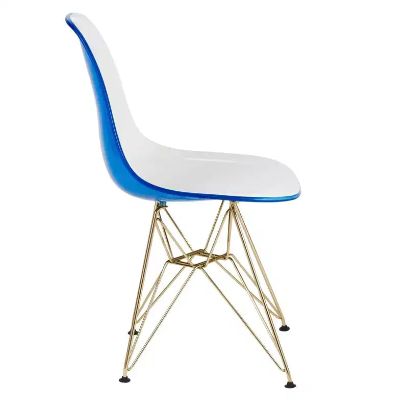 LeisureMod Cresco Sedia da pranzo moderna in acrilico con base Eiffel in cromo dorato, elegante sedia d'accento per sala da pranzo, cucina o ufficio contemporanei
