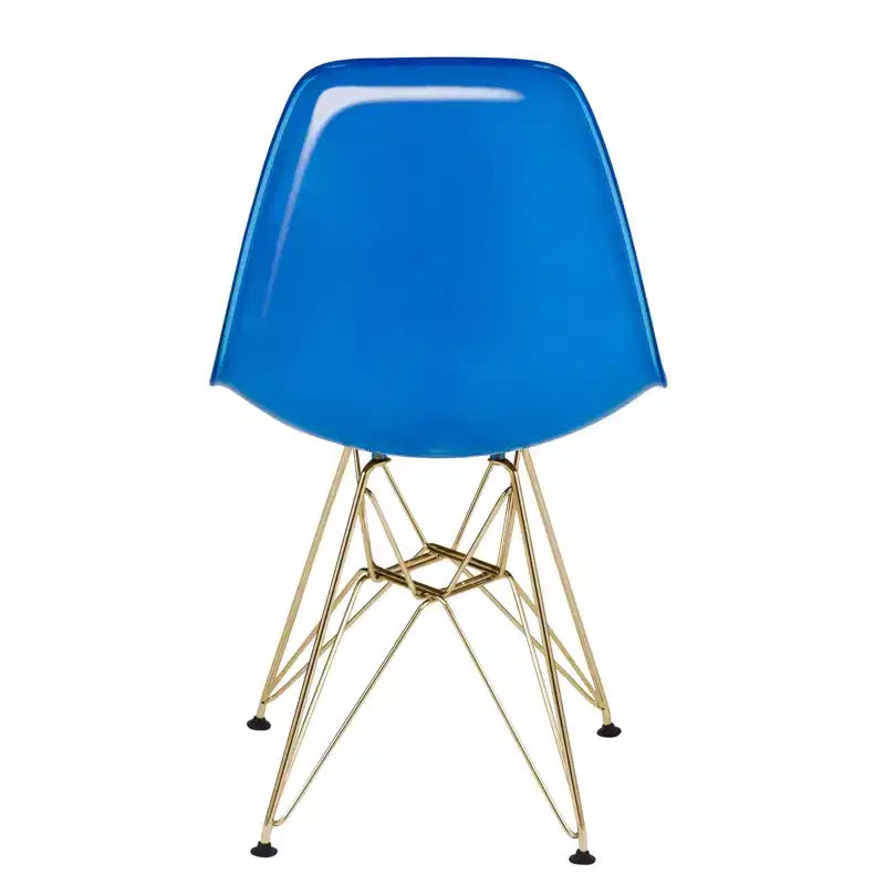 LeisureMod Cresco Sedia da pranzo moderna in acrilico con base Eiffel in cromo dorato, elegante sedia d'accento per sala da pranzo, cucina o ufficio contemporanei