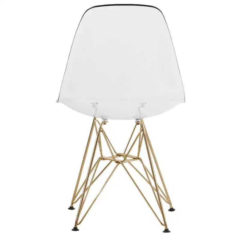 LeisureMod Cresco Sedia da pranzo moderna in acrilico con base Eiffel in cromo dorato, elegante sedia d'accento per sala da pranzo, cucina o ufficio contemporanei