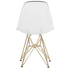 LeisureMod Cresco Sedia da pranzo moderna in acrilico con base Eiffel in cromo dorato, elegante sedia d'accento per sala da pranzo, cucina o ufficio contemporanei