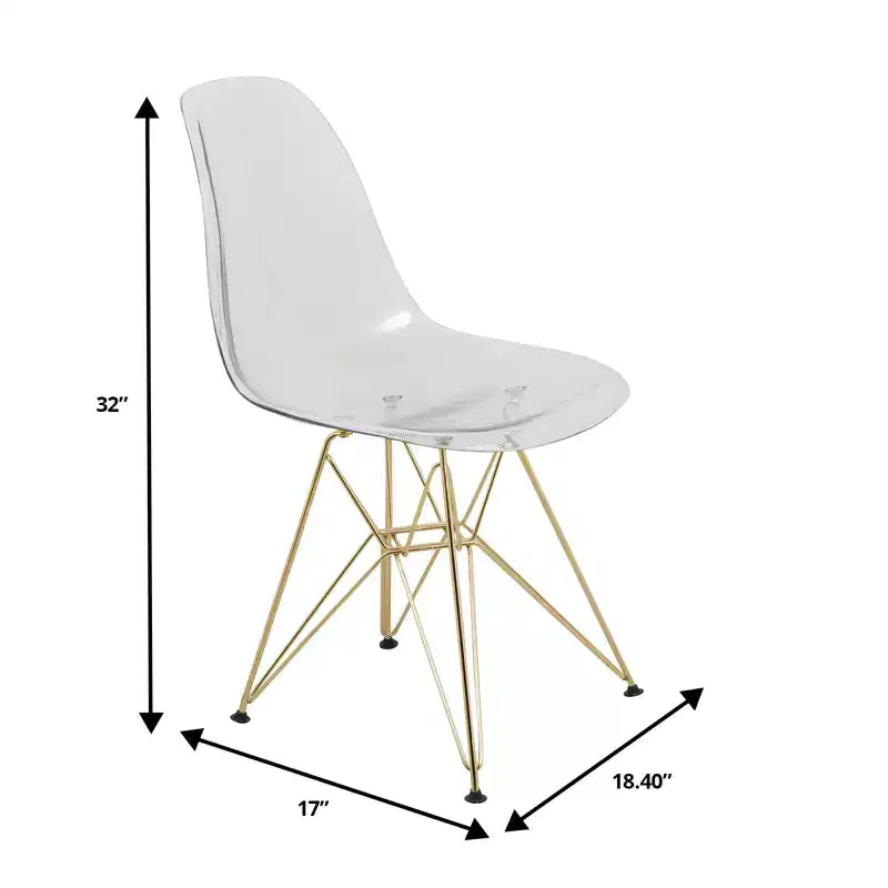 LeisureMod Cresco Sedia da pranzo moderna in acrilico con base Eiffel in cromo dorato, elegante sedia d'accento per sala da pranzo, cucina o ufficio contemporanei