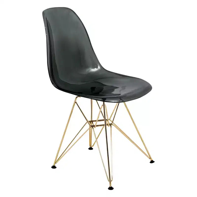 LeisureMod Cresco Sedia da pranzo moderna in acrilico con base Eiffel in cromo dorato, elegante sedia d'accento per sala da pranzo, cucina o ufficio contemporanei