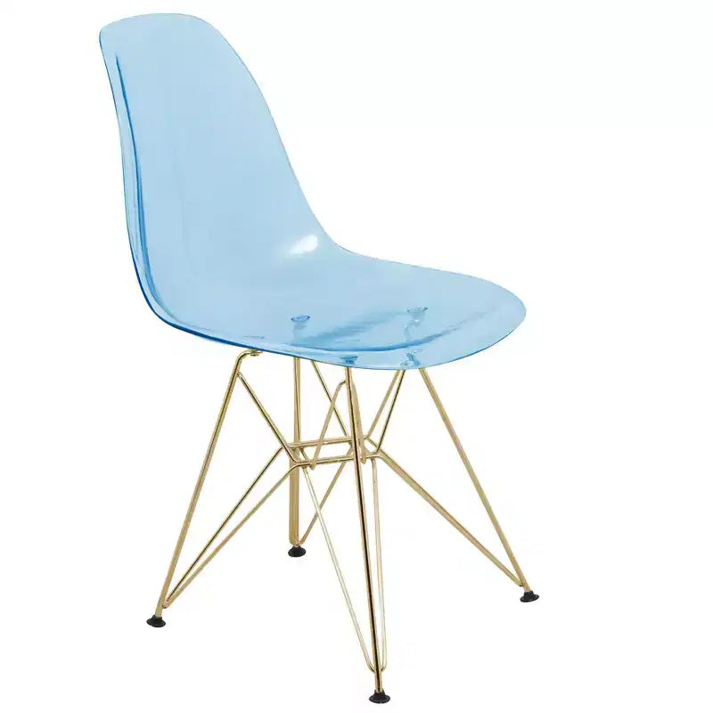 LeisureMod Cresco Sedia da pranzo moderna in acrilico con base Eiffel in cromo dorato, elegante sedia d'accento per sala da pranzo, cucina o ufficio contemporanei