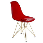 LeisureMod Cresco Sedia da pranzo moderna in acrilico con base Eiffel in cromo dorato, elegante sedia d'accento per sala da pranzo, cucina o ufficio contemporanei