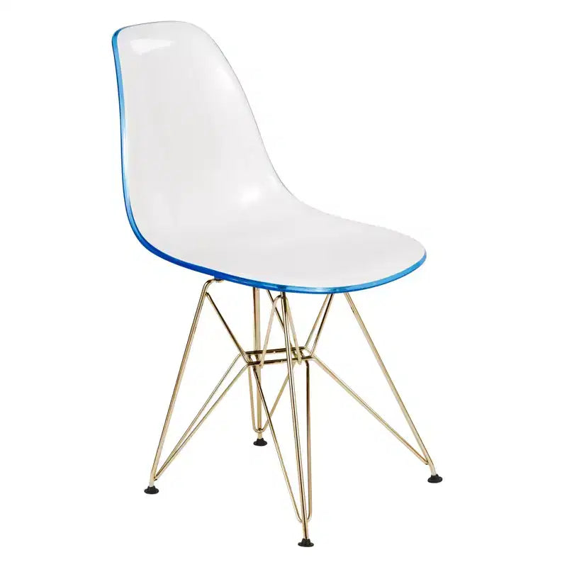 LeisureMod Cresco Sedia da pranzo moderna in acrilico con base Eiffel in cromo dorato, elegante sedia d'accento per sala da pranzo, cucina o ufficio contemporanei