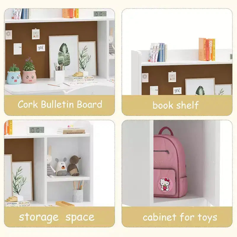 Garvee Scrivania per Bambini con Sedia, Scrivania da Studio in Legno con Cassettiera, Armadietto, Scrivania da Scrittura-Postazione Computer per Camera da Letto e Studio dei Bambini, Bianco