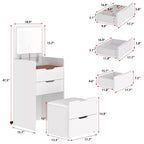 Famapy Tavolo da toeletta bianco pieghevole con contenitore, design a pezzo unico, porta gioielli superiore