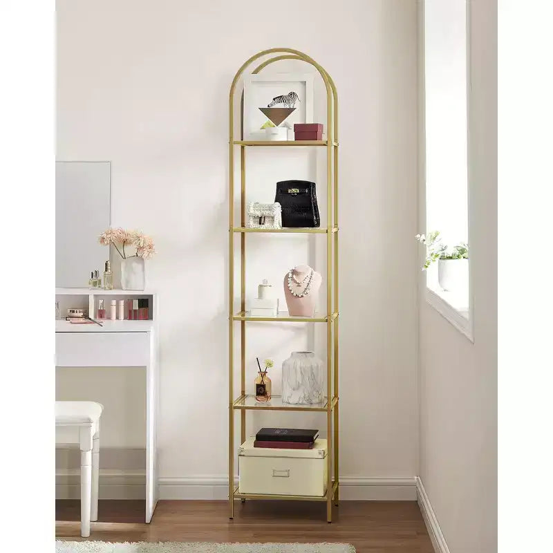 VASAGLE Scaffale a 5 Ripiani, Unità Scaffale in Vetro Temperato, Design ad Arco