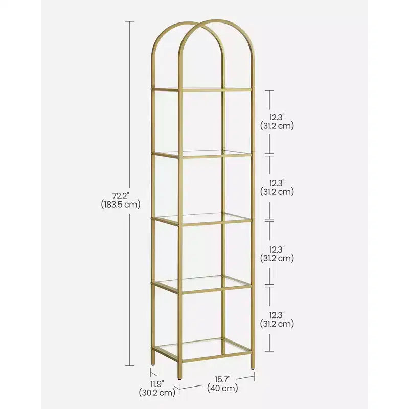 VASAGLE Scaffale a 5 Ripiani, Unità Scaffale in Vetro Temperato, Design ad Arco