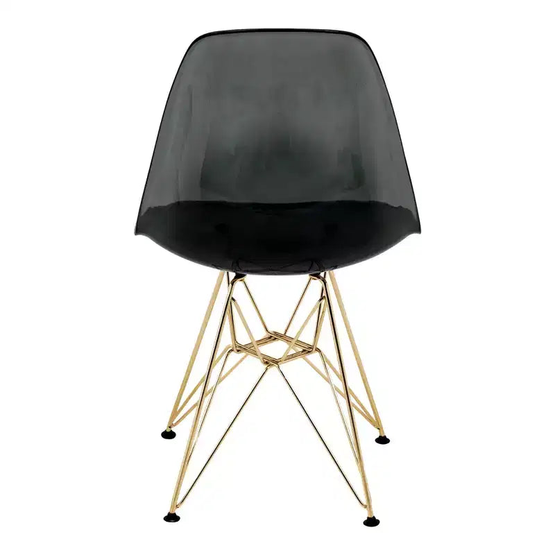 LeisureMod Cresco Sedie da pranzo moderne in acrilico (set da 4) Base cromata dorata Eiffel, eleganti sedie d'accento per sale da pranzo e cucine contemporanee