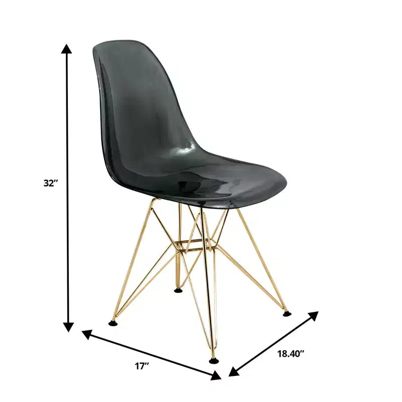 LeisureMod Cresco Sedie da pranzo moderne in acrilico (set da 4) Base cromata dorata Eiffel, eleganti sedie d'accento per sale da pranzo e cucine contemporanee