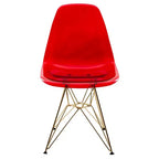 LeisureMod Cresco Sedie da pranzo moderne in acrilico (set da 4) Base cromata dorata Eiffel, eleganti sedie d'accento per sale da pranzo e cucine contemporanee