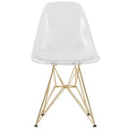 LeisureMod Cresco Sedie da pranzo moderne in acrilico (set da 4) Base cromata dorata Eiffel, eleganti sedie d'accento per sale da pranzo e cucine contemporanee