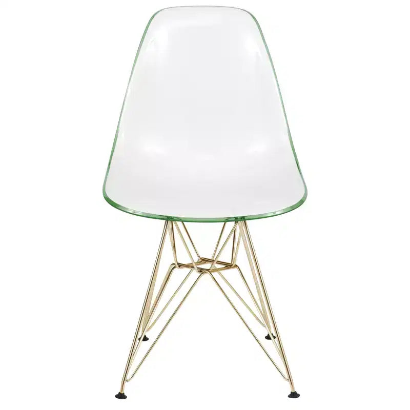 LeisureMod Cresco Sedie da pranzo moderne in acrilico (set da 4) Base cromata dorata Eiffel, eleganti sedie d'accento per sale da pranzo e cucine contemporanee