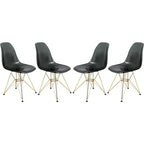 LeisureMod Cresco Sedie da pranzo moderne in acrilico (set da 4) Base cromata dorata Eiffel, eleganti sedie d'accento per sale da pranzo e cucine contemporanee