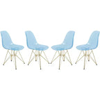 LeisureMod Cresco Sedie da pranzo moderne in acrilico (set da 4) Base cromata dorata Eiffel, eleganti sedie d'accento per sale da pranzo e cucine contemporanee