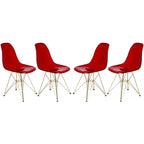 LeisureMod Cresco Sedie da pranzo moderne in acrilico (set da 4) Base cromata dorata Eiffel, eleganti sedie d'accento per sale da pranzo e cucine contemporanee