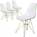 LeisureMod Cresco Sedie da pranzo moderne in acrilico (set da 4) Base cromata dorata Eiffel, eleganti sedie d'accento per sale da pranzo e cucine contemporanee