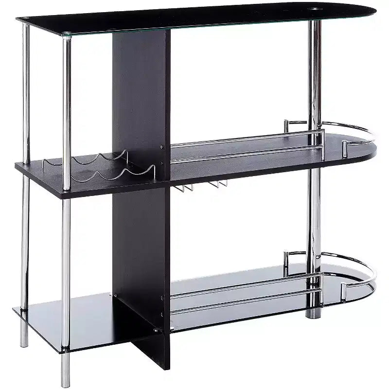 Kings Brand Furniture Tavolo da bar con portabottiglie, 3 ampi ripiani e due ripiani in vetro temperato