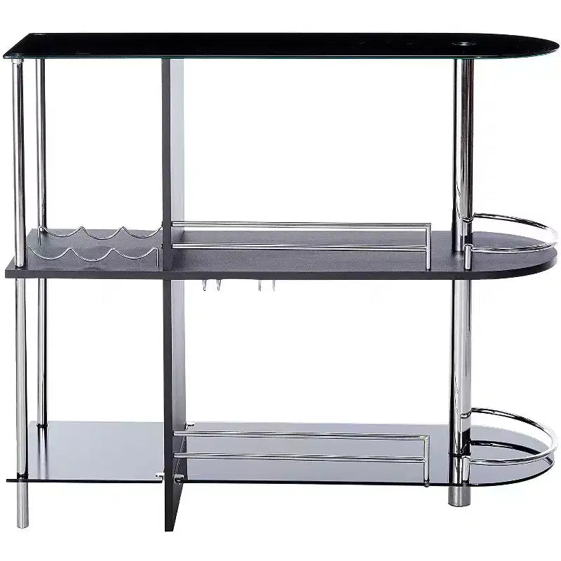 Kings Brand Furniture Tavolo da bar con portabottiglie, 3 ampi ripiani e due ripiani in vetro temperato