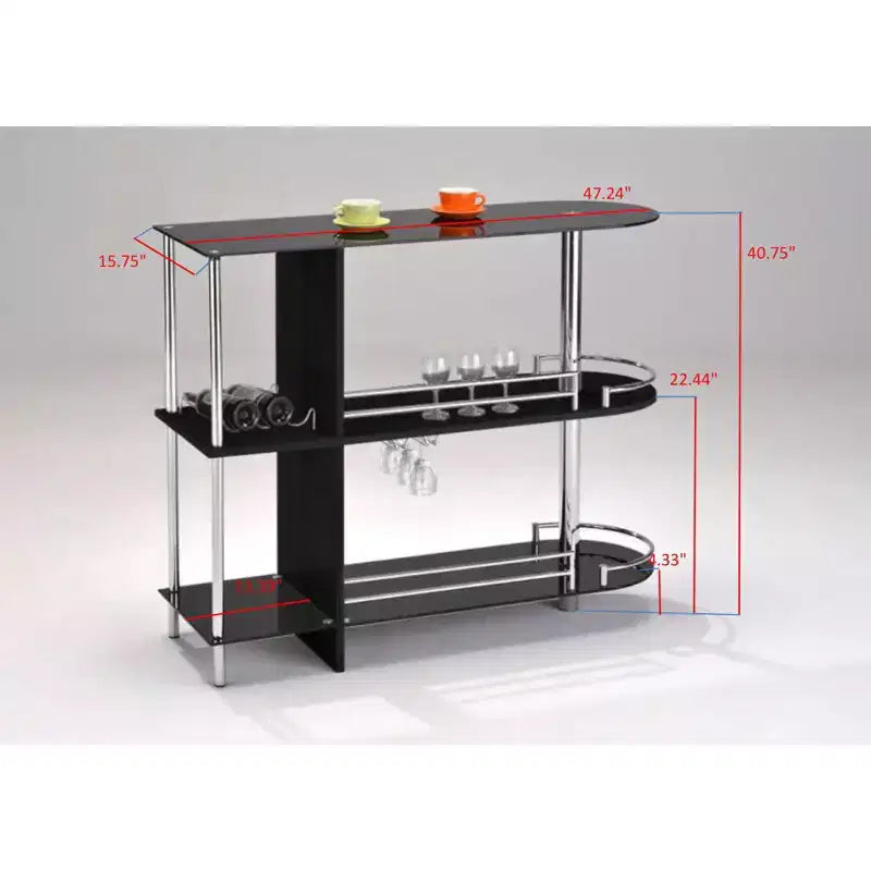Kings Brand Furniture Tavolo da bar con portabottiglie, 3 ampi ripiani e due ripiani in vetro temperato