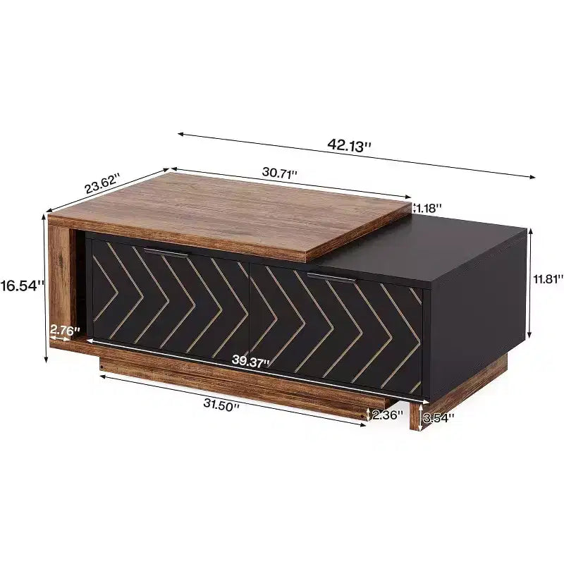 Tavolino da caffè estensibile Lantine, Tavolino centrale regolabile e reversibile in legno da 42-65 pollici con 2 cassetti portaoggetti per soggiorno