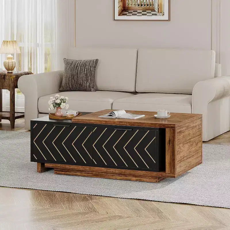 Tavolino da caffè estensibile Lantine, Tavolino centrale regolabile e reversibile in legno da 42-65 pollici con 2 cassetti portaoggetti per soggiorno