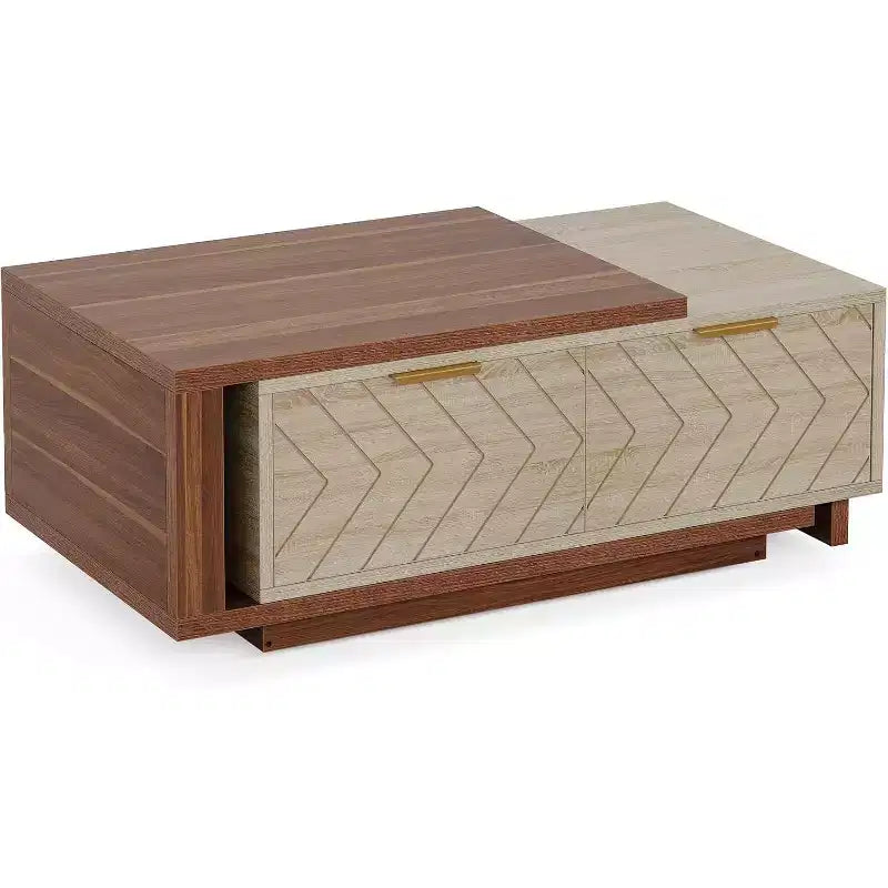 Lantine Extendable Coffee Table, 42-65 Adjustable Reversible Wood Center Table with 2 Storage Drawers for Living Room