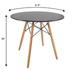 LeisureMod Dover Set da Pranzo 3 Pezzi Tavolo Bistro Rotondo in MDF Nero con 2 Sedie in Plastica, Cucina Moderna, Sala da Pranzo, Spazi Piccoli, Sedute da Caffetteria