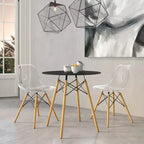 LeisureMod Dover Set da Pranzo 3 Pezzi Tavolo Bistro Rotondo in MDF Nero con 2 Sedie in Plastica, Cucina Moderna, Sala da Pranzo, Spazi Piccoli, Sedute da Caffetteria