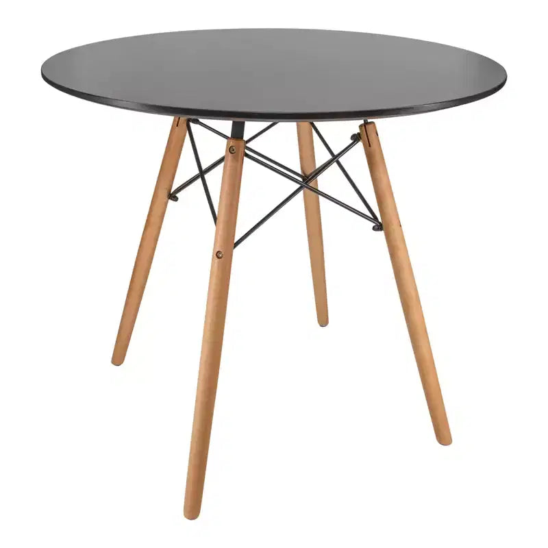 LeisureMod Dover Set da Pranzo 3 Pezzi Tavolo Bistro Rotondo in MDF Nero con 2 Sedie in Plastica, Cucina Moderna, Sala da Pranzo, Spazi Piccoli, Sedute da Caffetteria