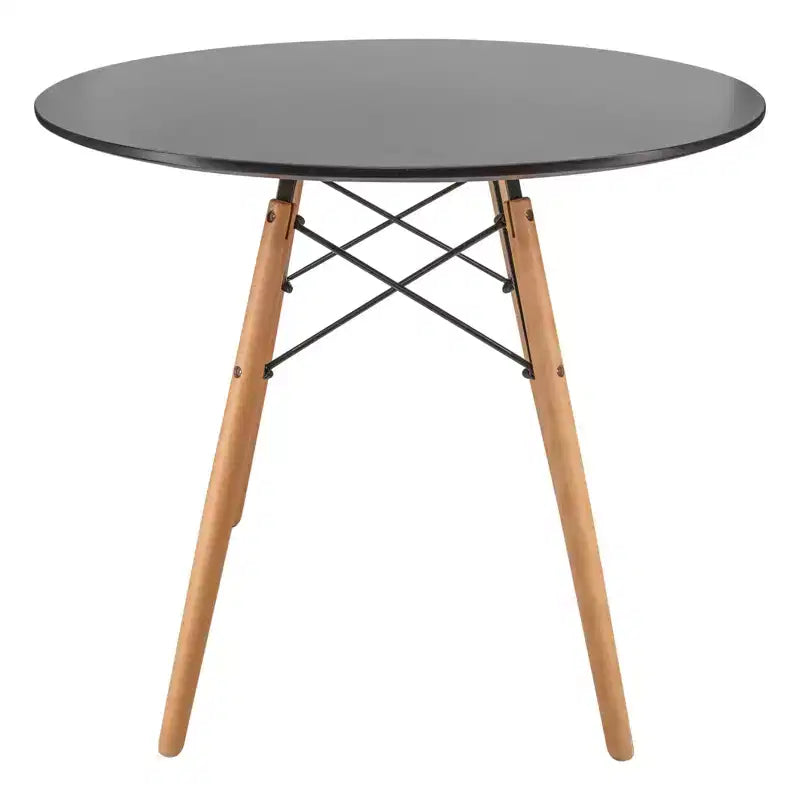 LeisureMod Dover Set da Pranzo 3 Pezzi Tavolo Bistro Rotondo in MDF Nero con 2 Sedie in Plastica, Cucina Moderna, Sala da Pranzo, Spazi Piccoli, Sedute da Caffetteria