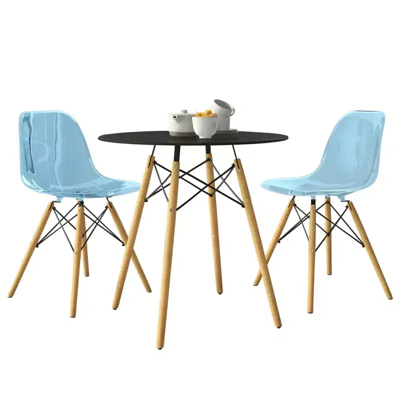 LeisureMod Dover Set da Pranzo 3 Pezzi Tavolo Bistro Rotondo in MDF Nero con 2 Sedie in Plastica, Cucina Moderna, Sala da Pranzo, Spazi Piccoli, Sedute da Caffetteria