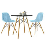 LeisureMod Dover Set da Pranzo 3 Pezzi Tavolo Bistro Rotondo in MDF Nero con 2 Sedie in Plastica, Cucina Moderna, Sala da Pranzo, Spazi Piccoli, Sedute da Caffetteria
