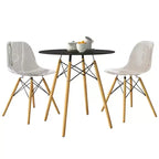 LeisureMod Dover Set da Pranzo 3 Pezzi Tavolo Bistro Rotondo in MDF Nero con 2 Sedie in Plastica, Cucina Moderna, Sala da Pranzo, Spazi Piccoli, Sedute da Caffetteria